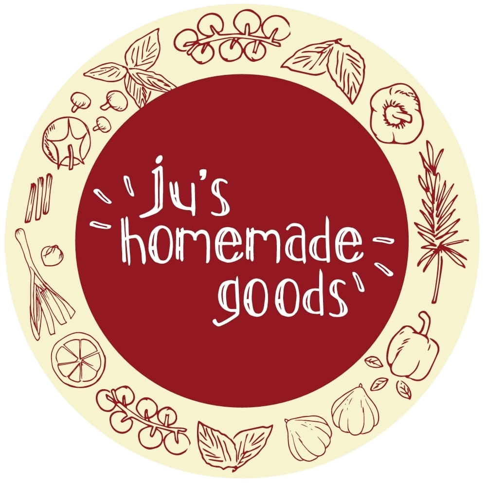 Selo Ju's Homemade Goods com ilustrações de temperos e legumes